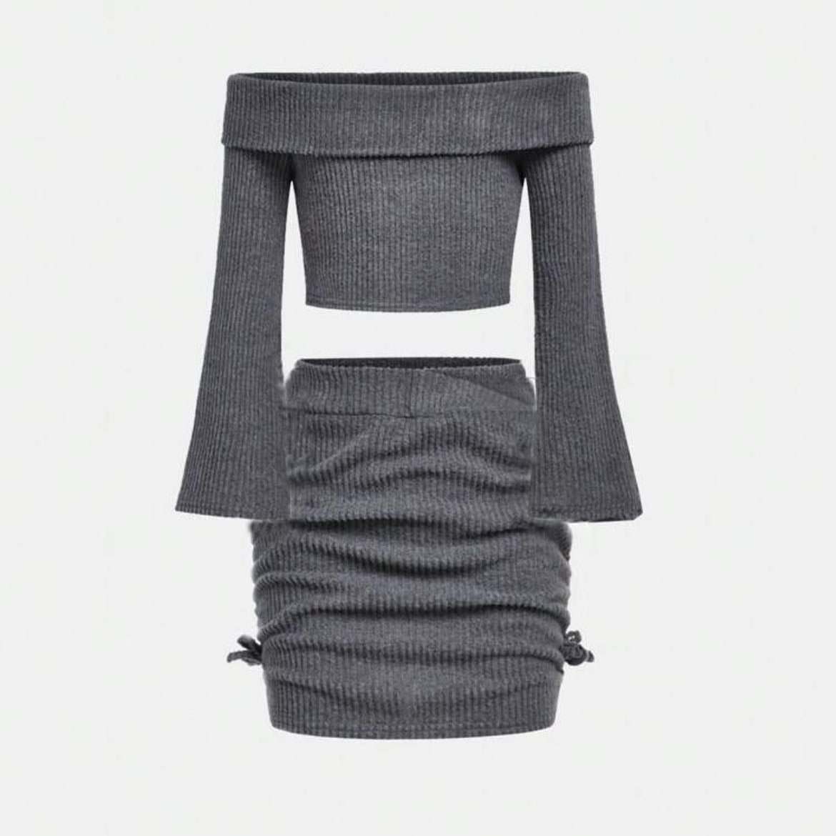 Grey top + grey skirt