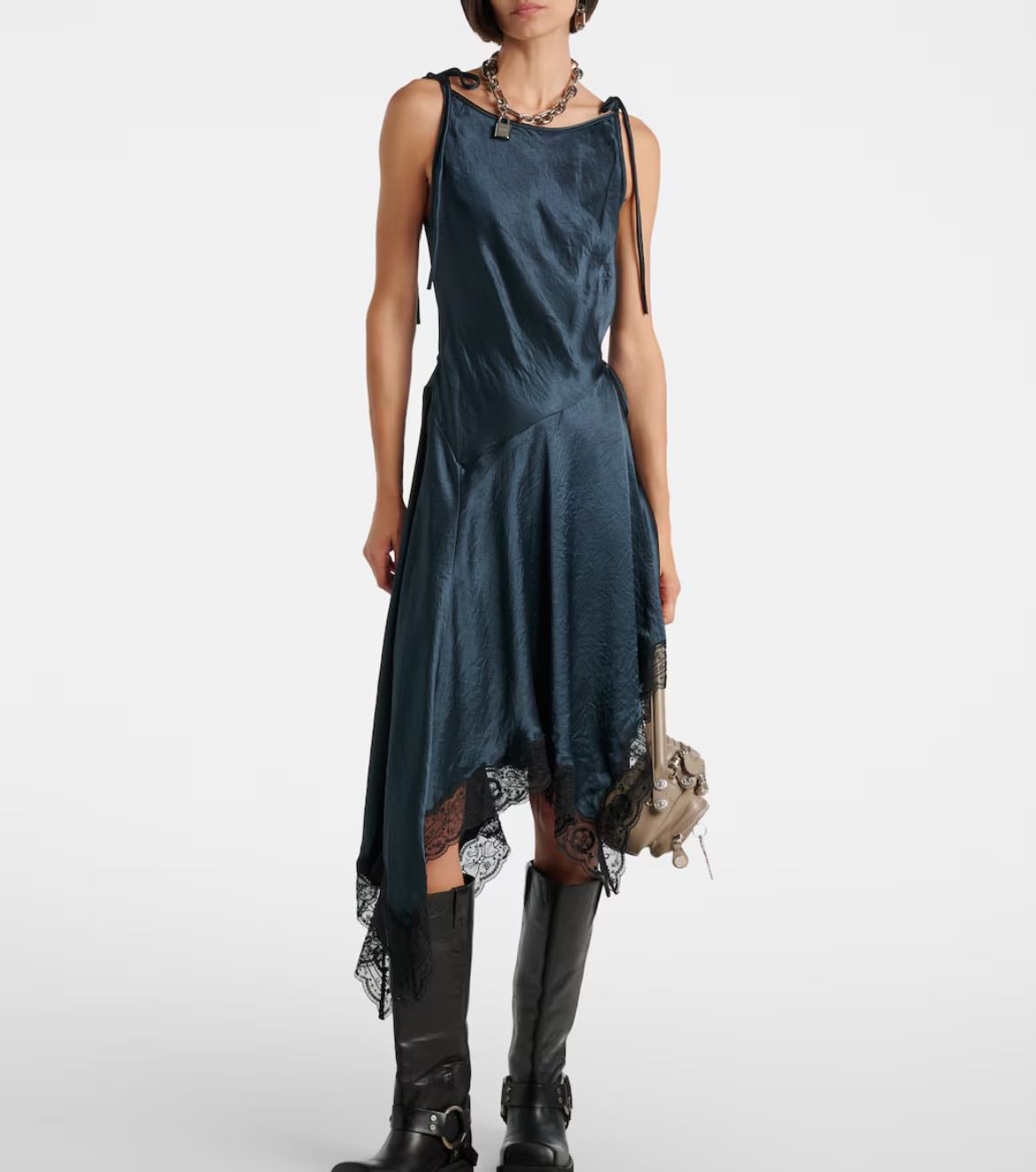 ACNE STUDIOS
Asymmetric lace-trimmed satin minidress