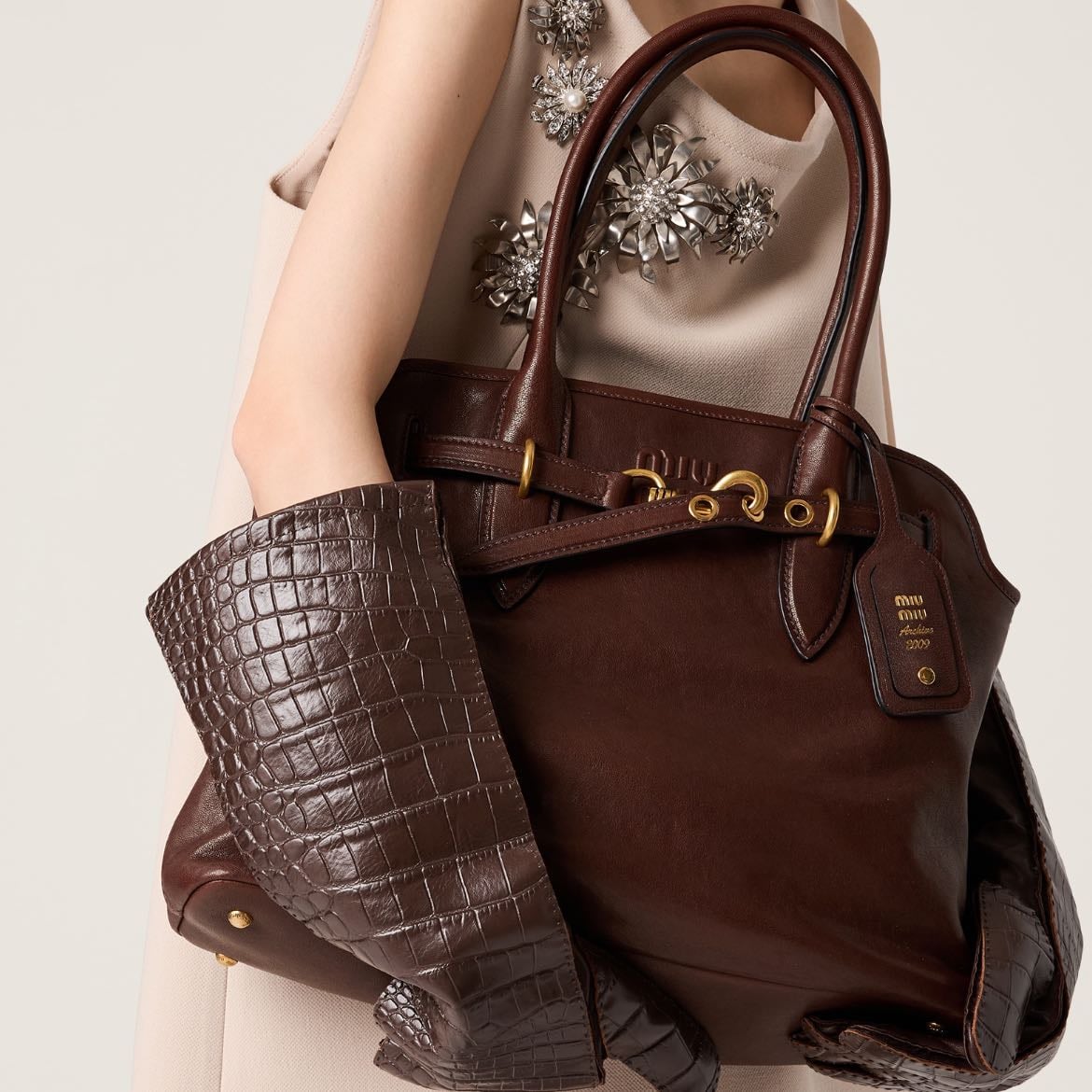 Miu miu leather adventure tote