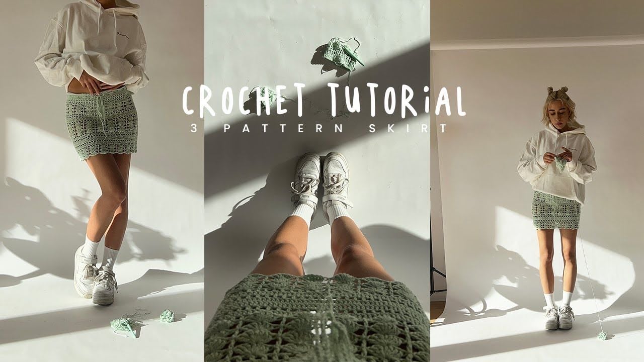 Crochet Skirt Tutorial & 3 Patterns ( floral /leaf, half double crochet & basic mesh pattern) - YouTube