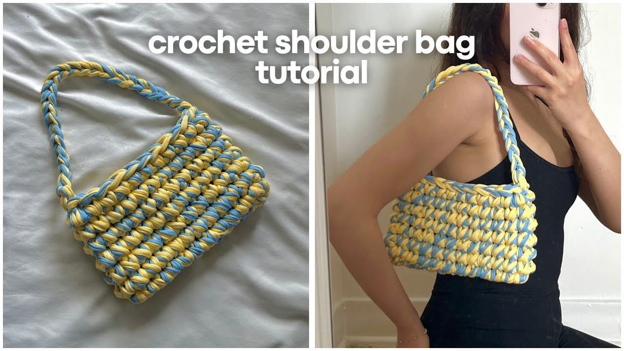 how to crochet a shoulder bag FOR BEGINNERS 🌻 crochet t-shirt yarn bag - YouTube