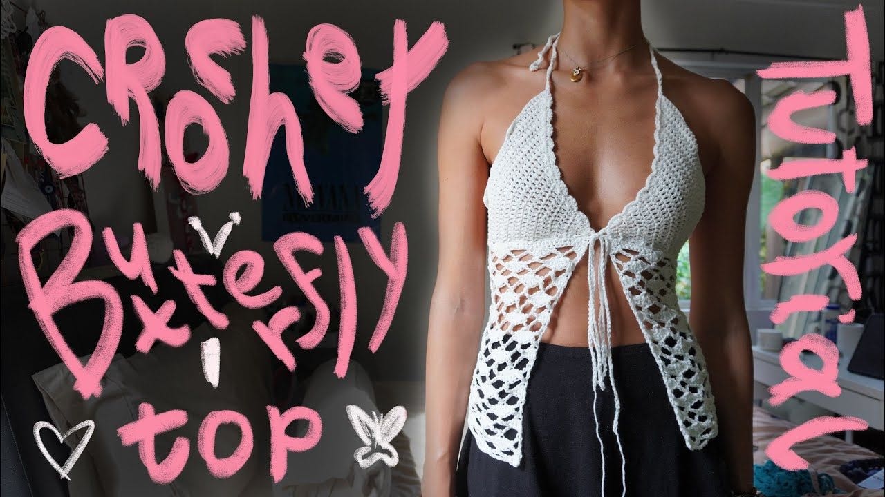 crochet butterfly lace top tutorial - YouTube