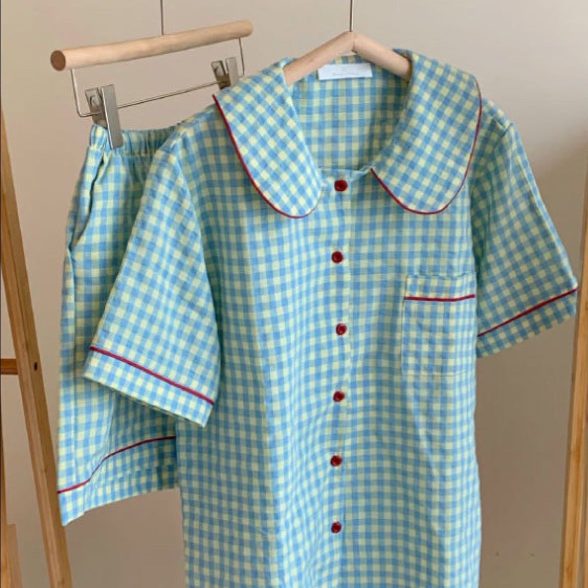 Ever Lasting Vintage Inspired Gingham Shorts Pajama Set - In Blue Gingham