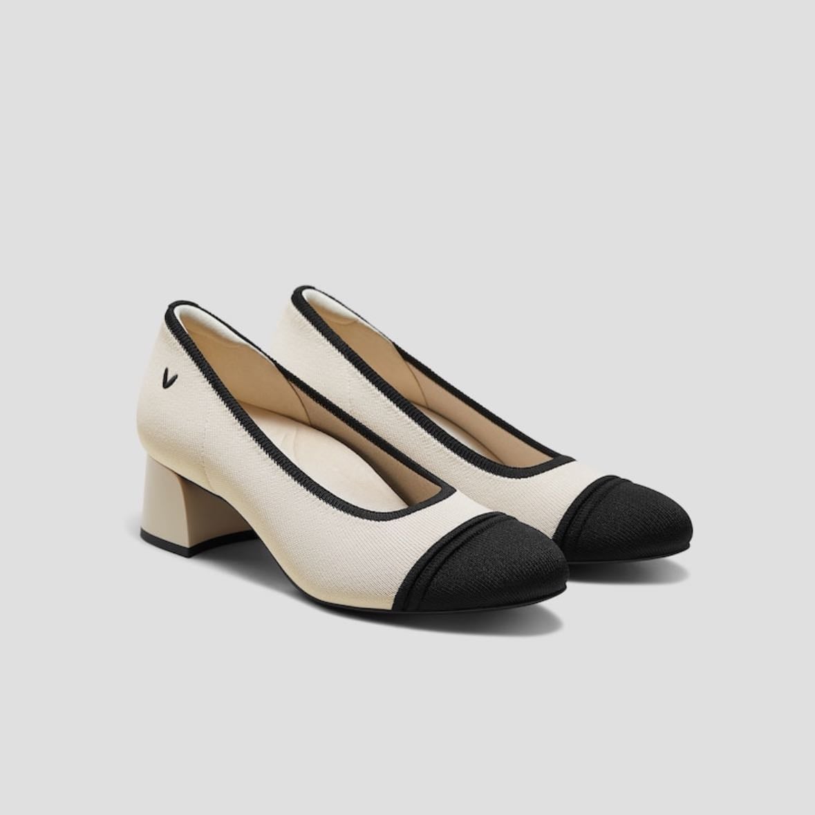 Vivaia Almond-Toe Stress Free Chunky Heels (Julie Arch Pro) - In Ivory & Black