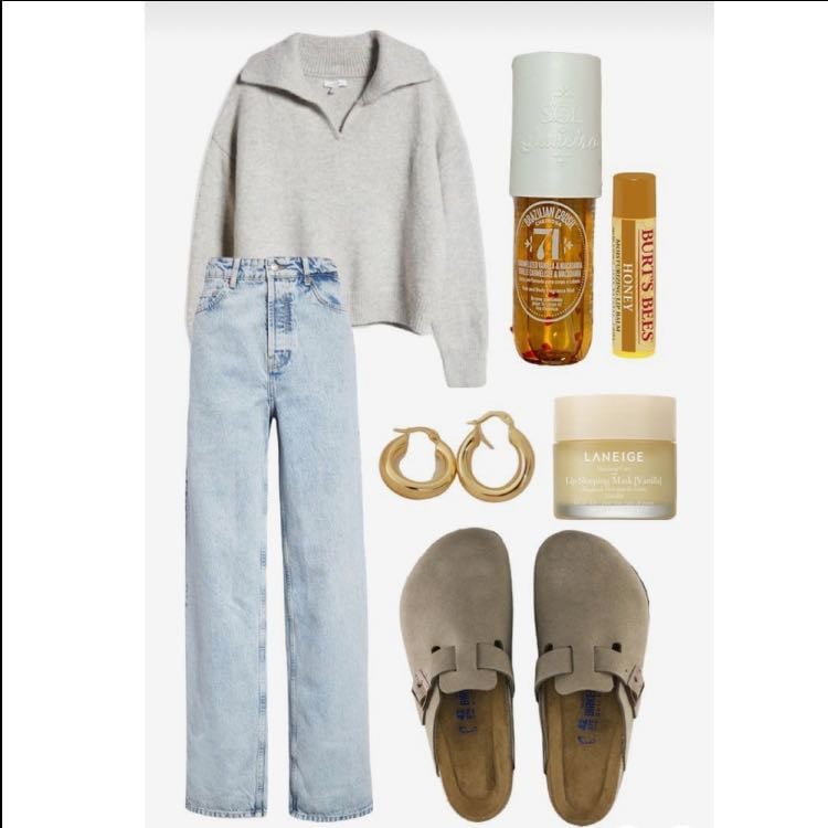 #12 - -grey sweater, jeans, clogs