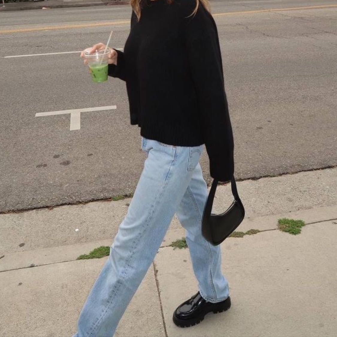 #7 - -black sweater, jeans, loafers