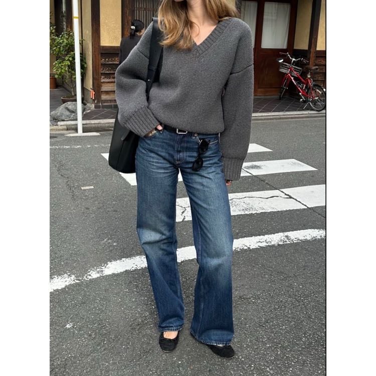 #6 - -knitting sweater, jeans, ballerina flats