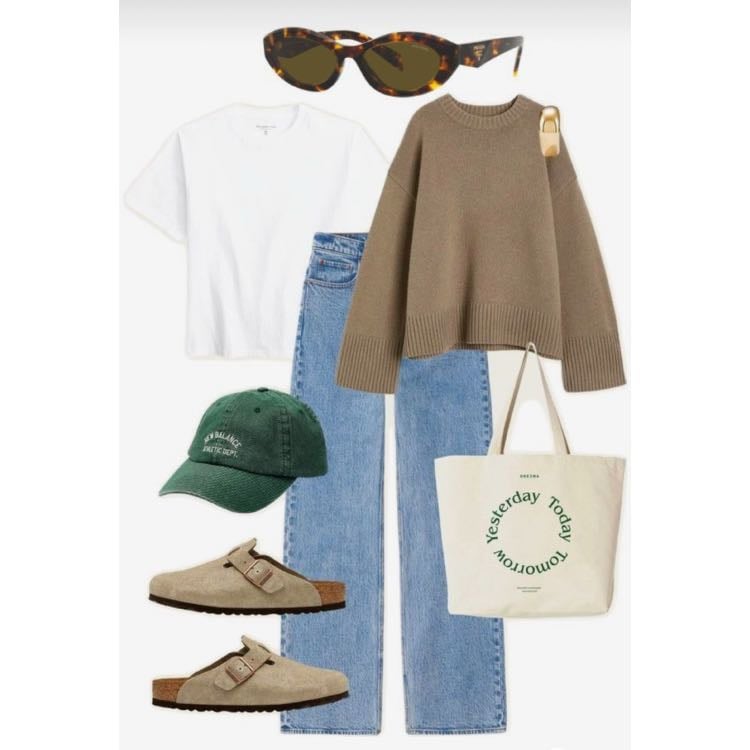 #11 - -white tee, knitted sweater, jeans, clogs