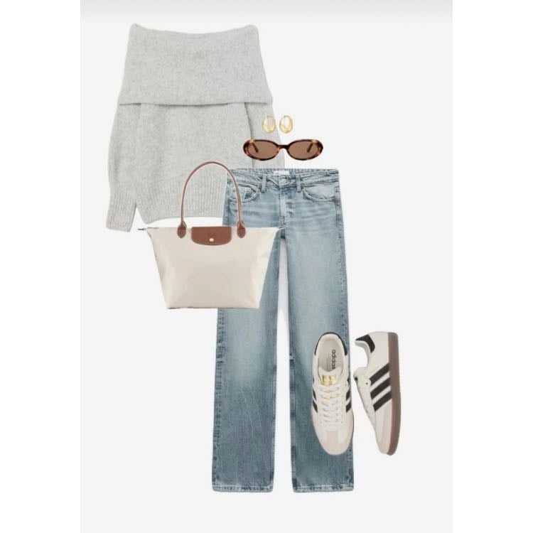 #15 - -grey off shoulder, jeans, sneakers