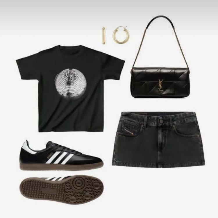 #10 - -black tee, black denim skirt, sneakers