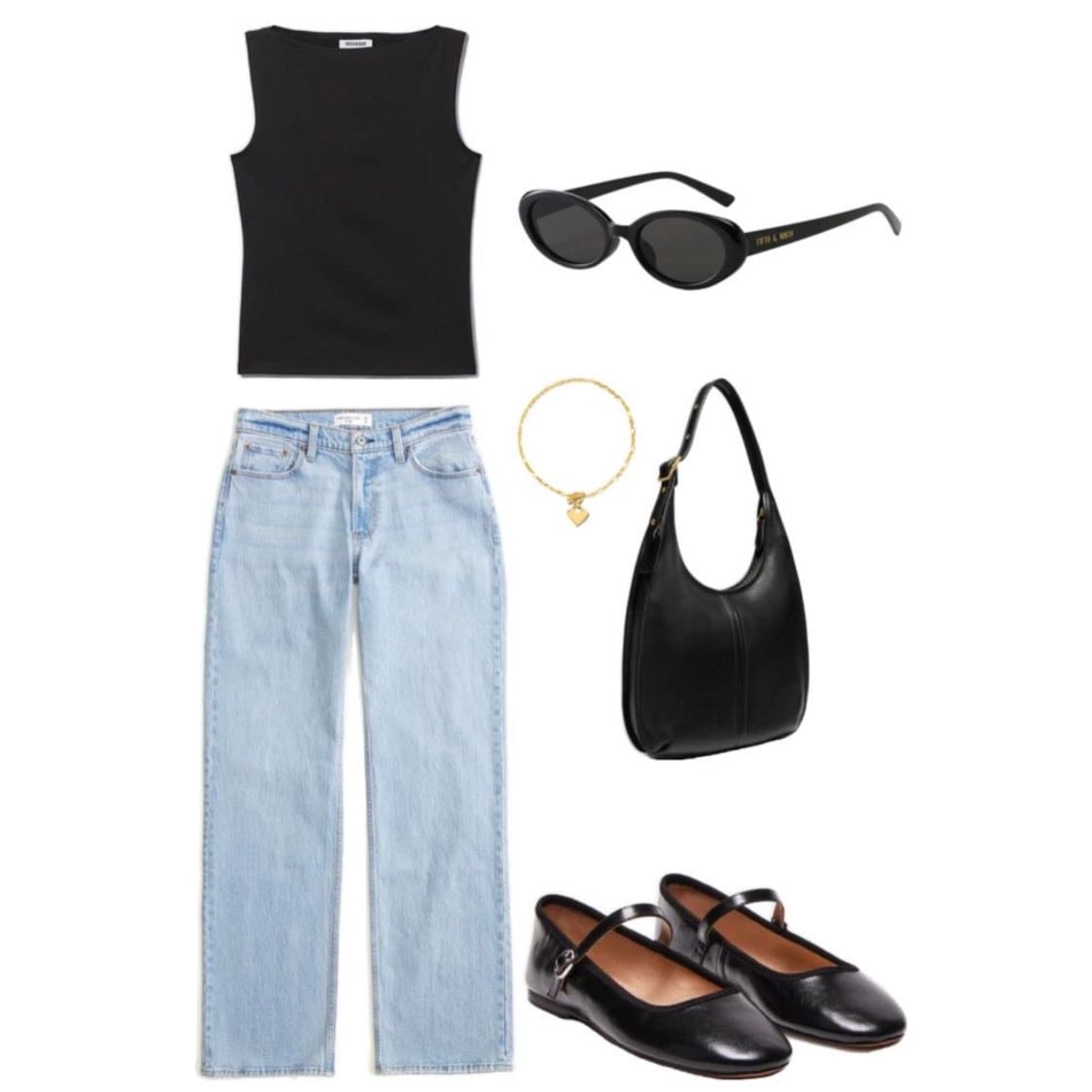 #32 - -black tank top, jeans, ballerina flats