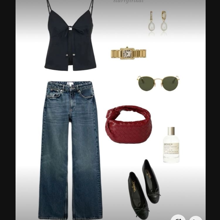 #9 - -black flowy top, jeans, ballerina flats