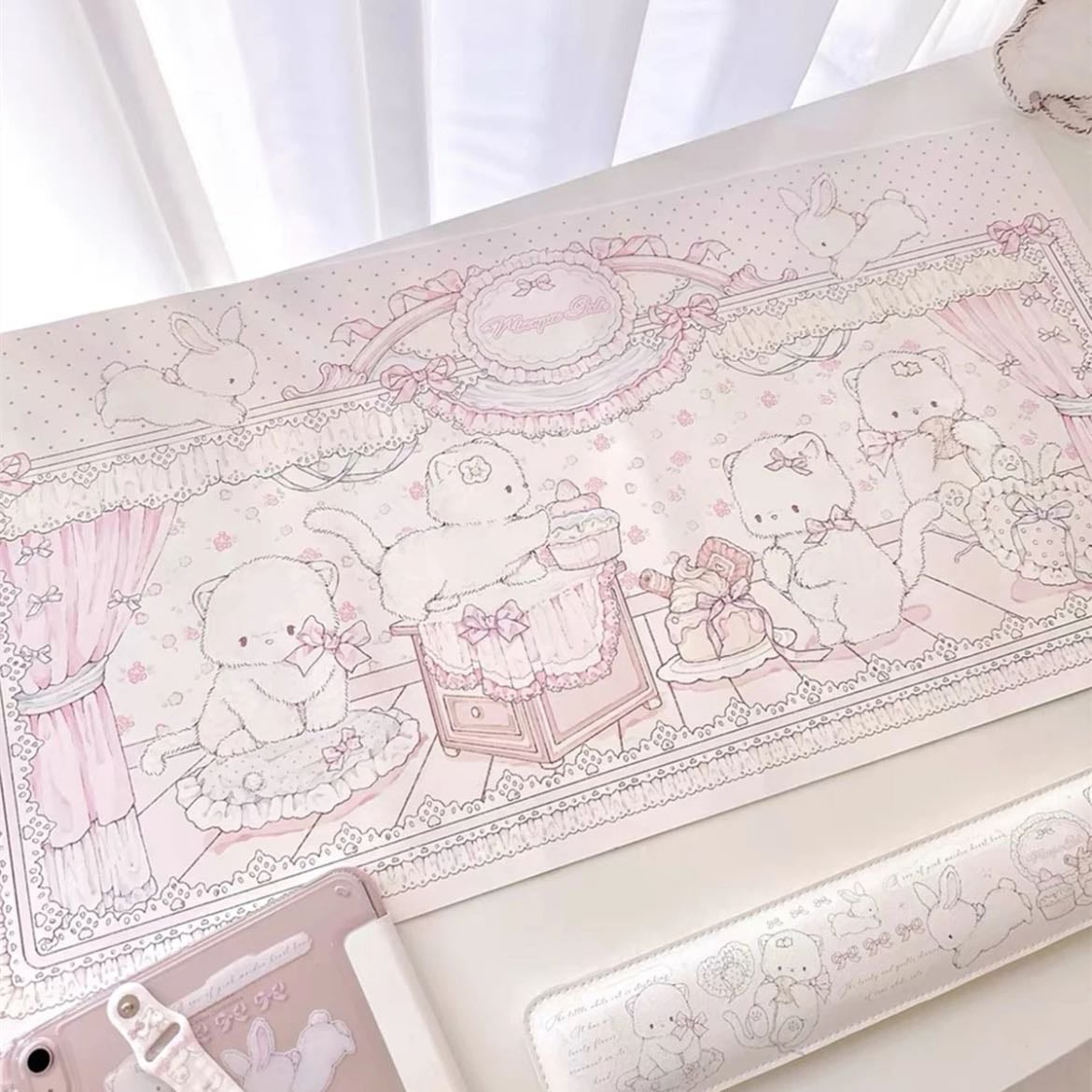 ᓭི༏ᓯྀ kitty mouse pad - Pink Kawaii Cat Office Desk Mat Computer Keyborad Large Rubber Mouse Pad Cute Cartoon Design Mousepad House decoration Gift