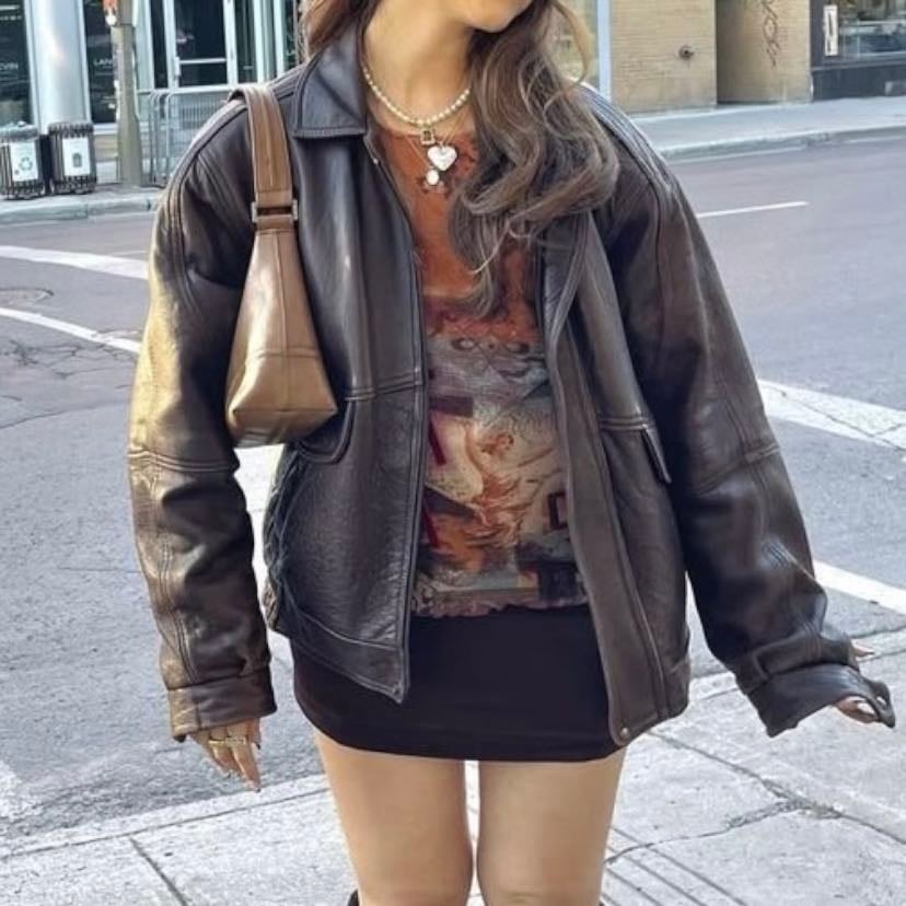 brown leather jacket