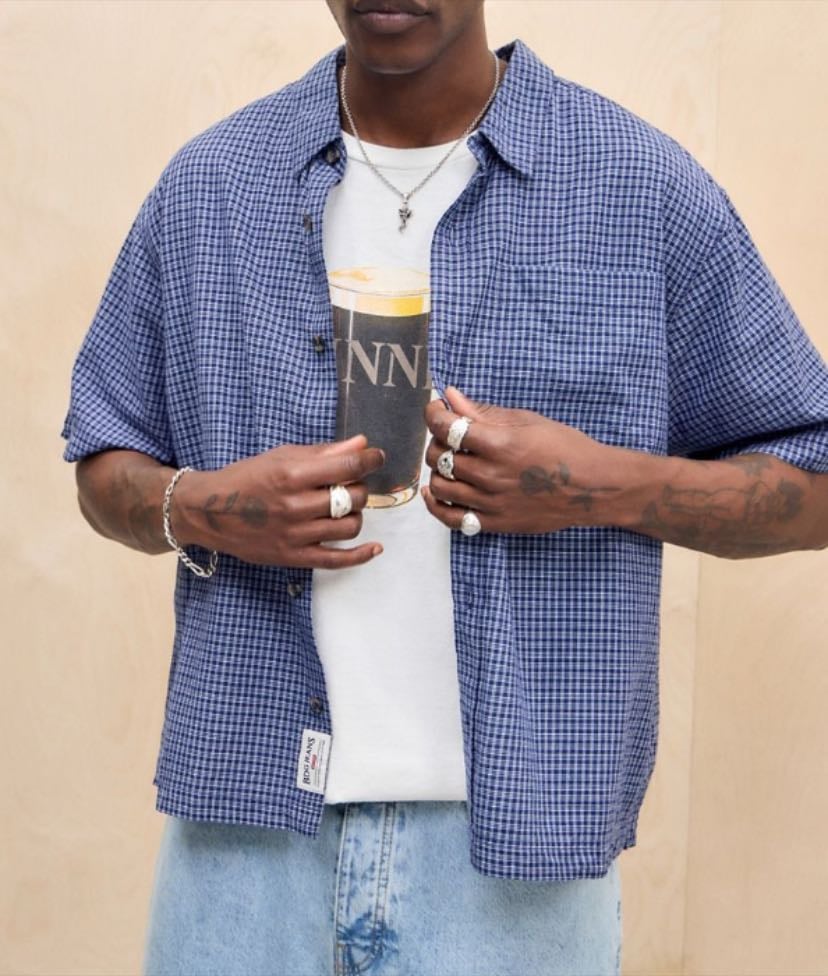 blue check shirt