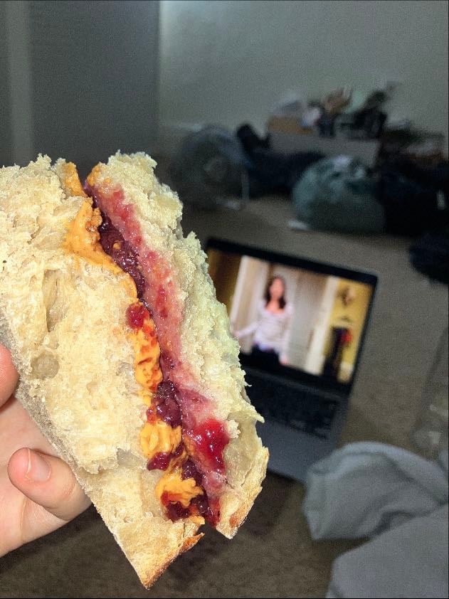late night PBJ - must be on thickly cut, fresh sourdough bread
