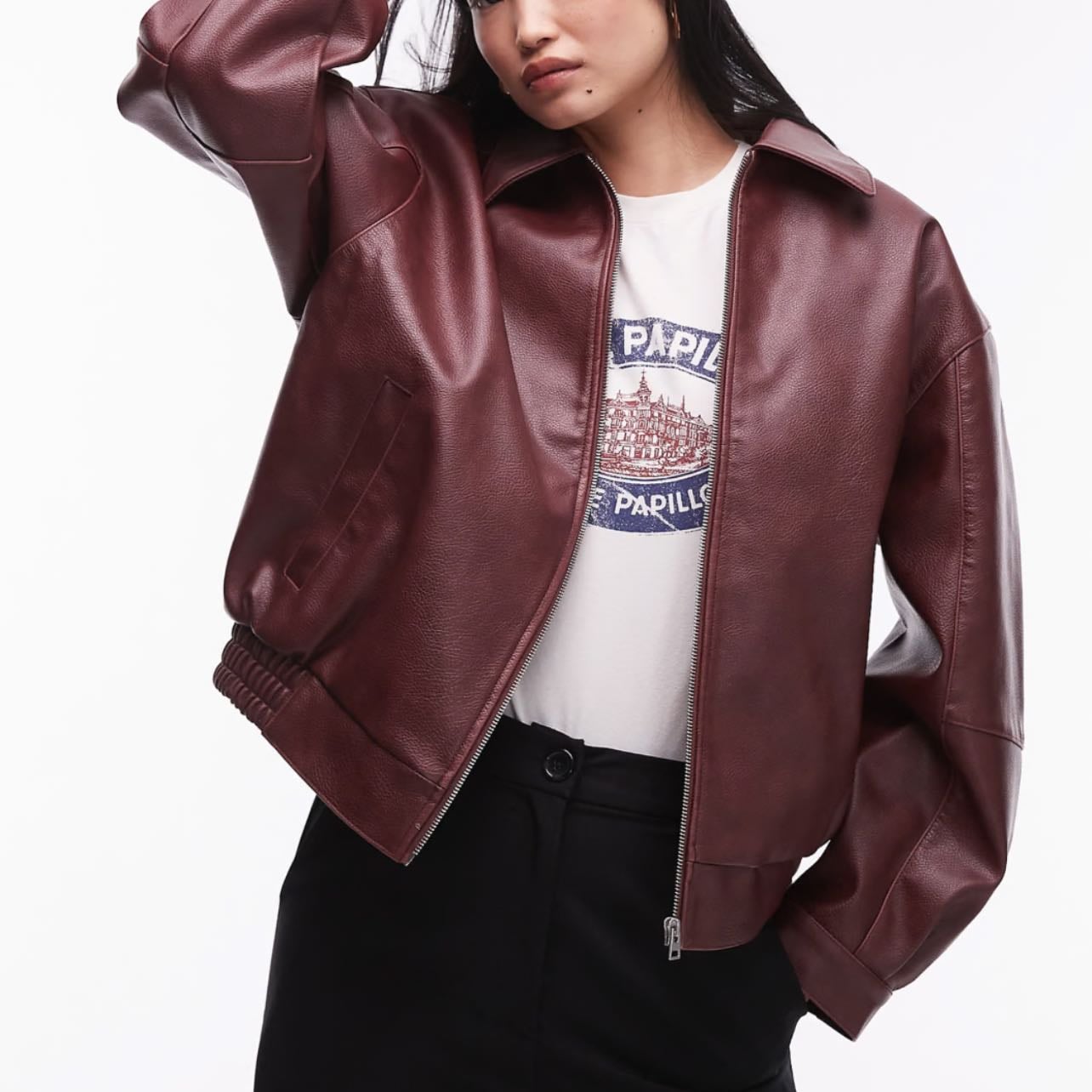 topshop grain faux leather jacket - asos