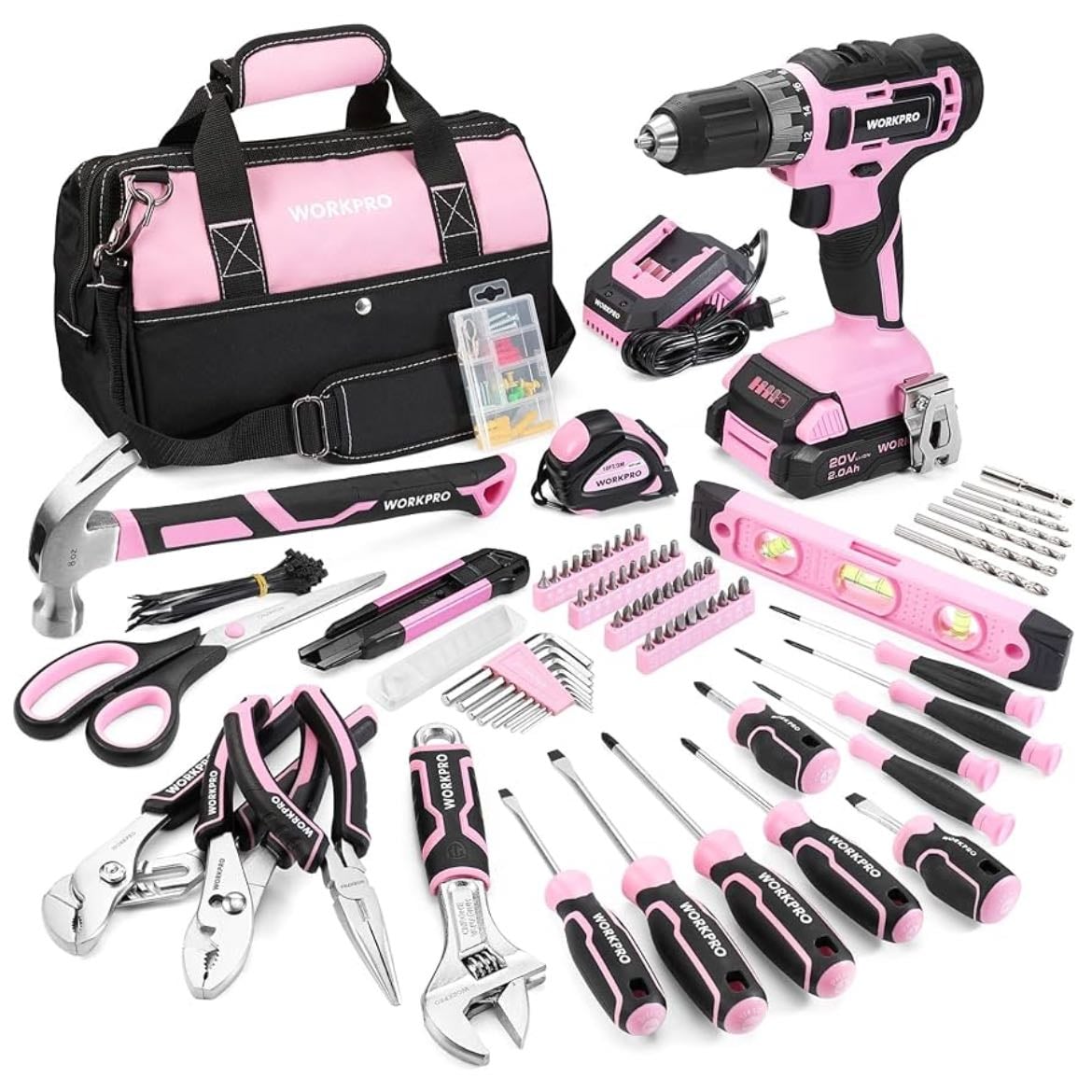 WORKPRO Home Tool Set With 20V Cordless Lithium-ion Drill Driver,