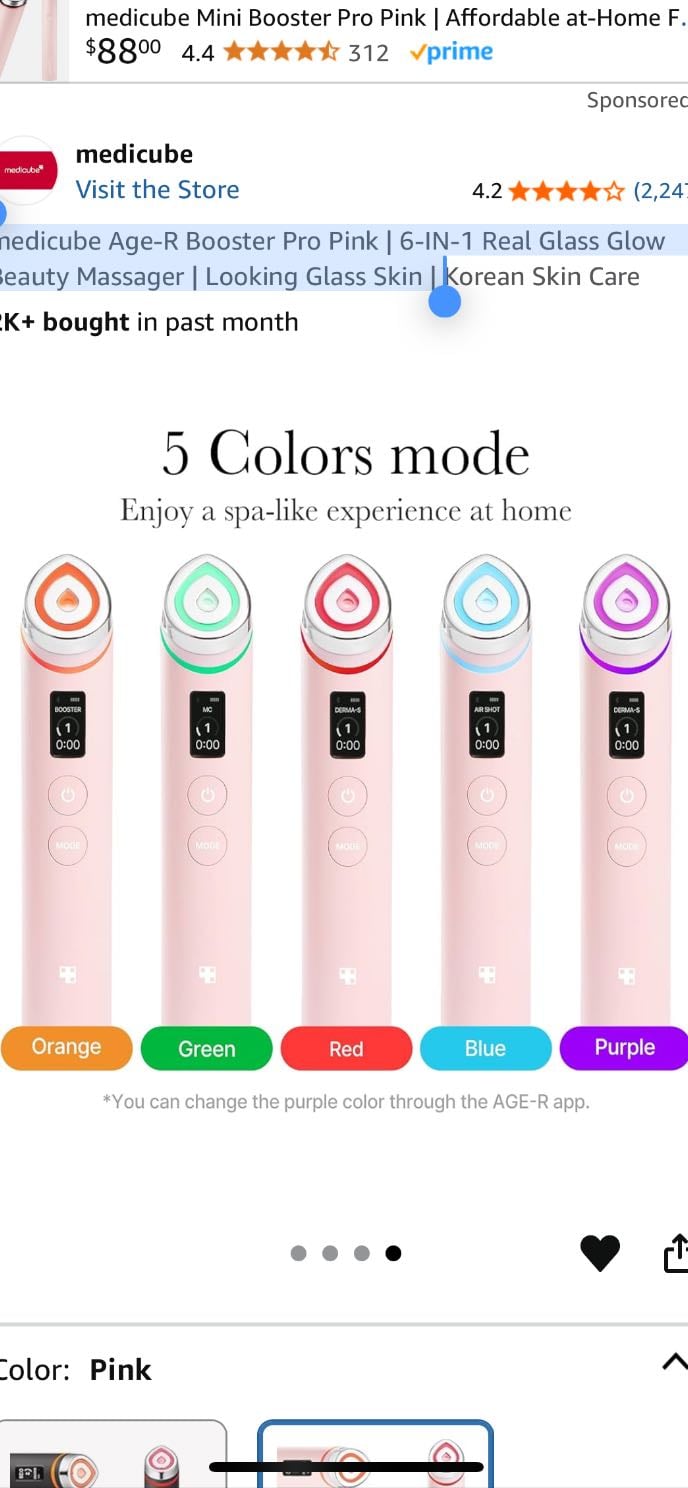 medicube Age-R Booster Pro Pink | 6-IN-1 Real Glass Glow Beauty Massager | Looking Glass Skin |
