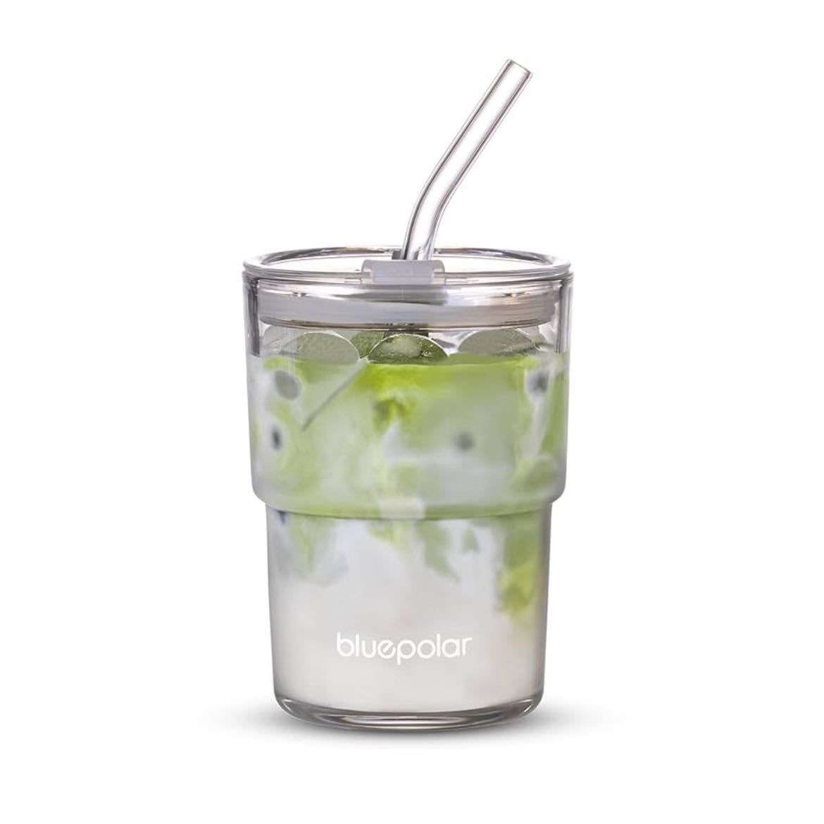 Glass Water Tumbler with Straw and Lid Sealed Carry On Thick Wall Iced Coffee Cup Glass Cup