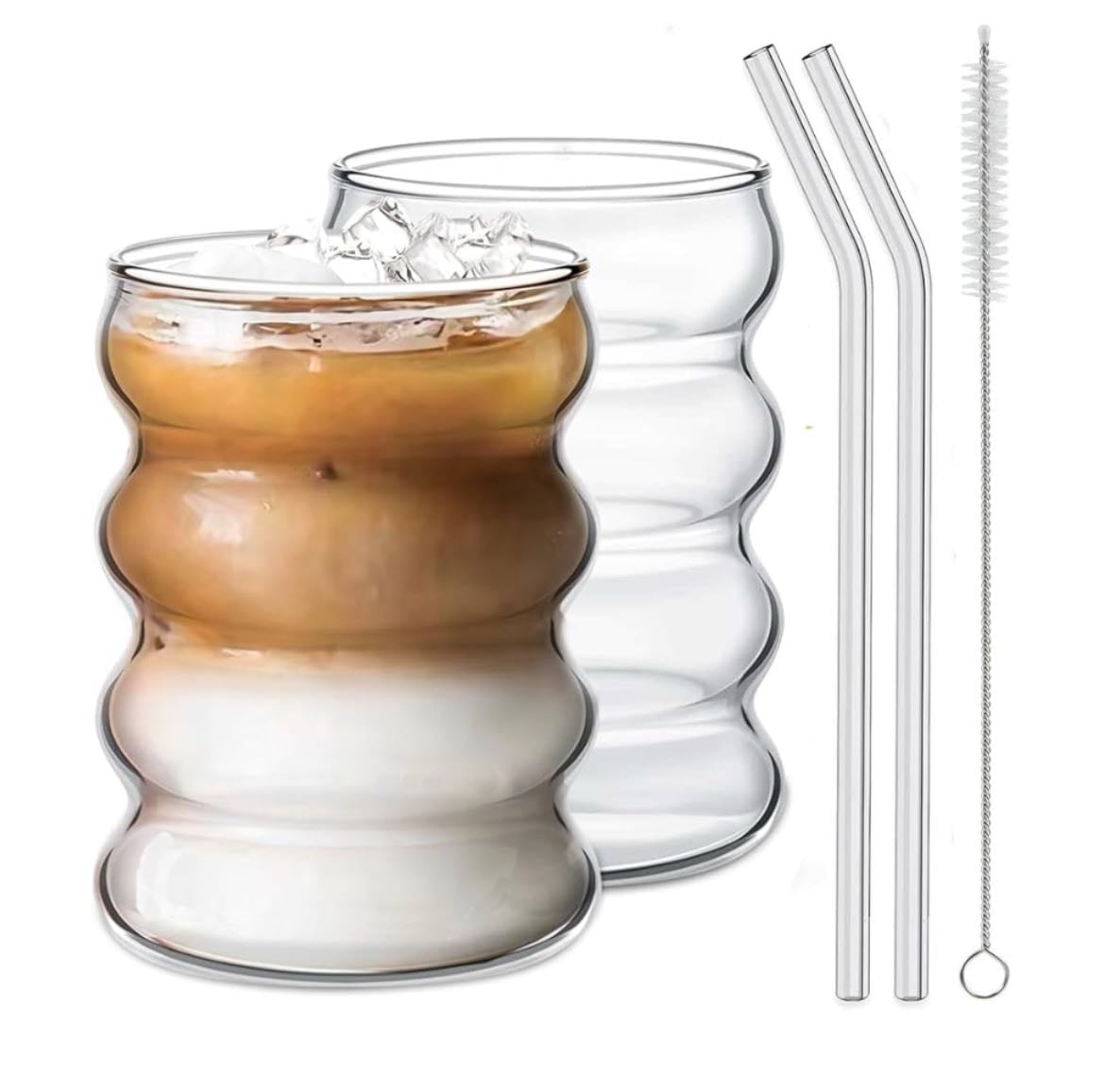 2 Pcs Drinking Glasses with Glass Straw