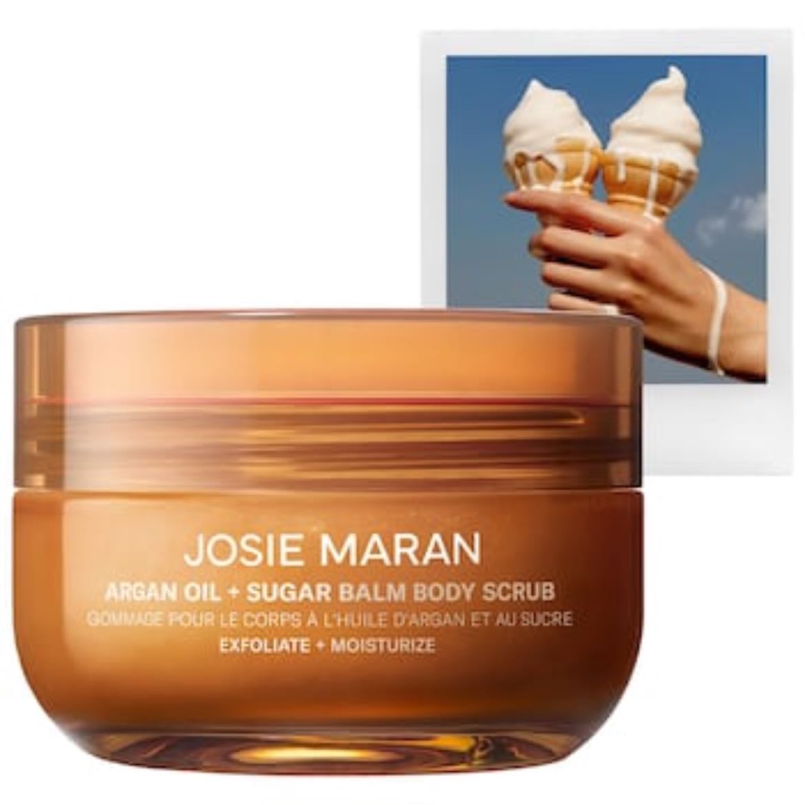 Josie Maran Vanilla Vibezzz - Argan Oil + Sugar Balm Refillable Exfoliating Body Scrub Jar