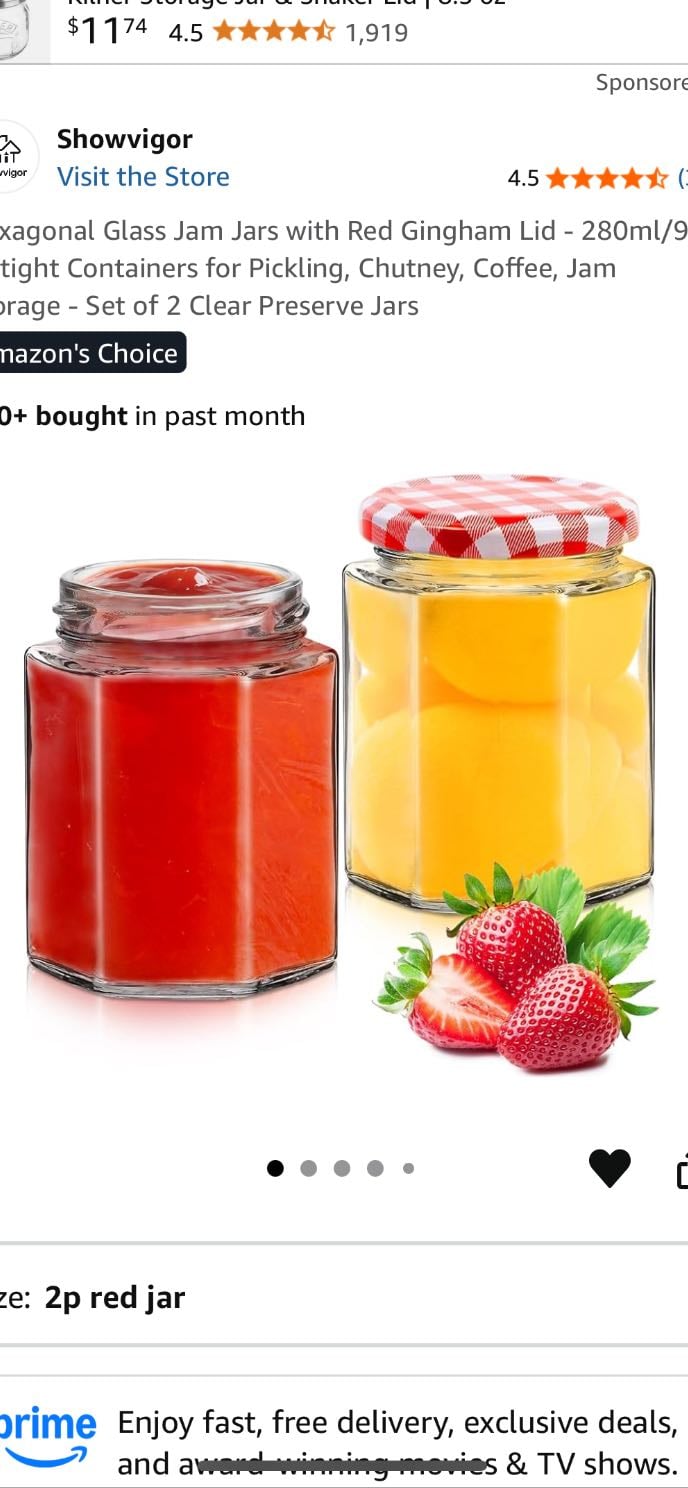 Hexagonal Glass Jam Jars with Red Gingham Lid