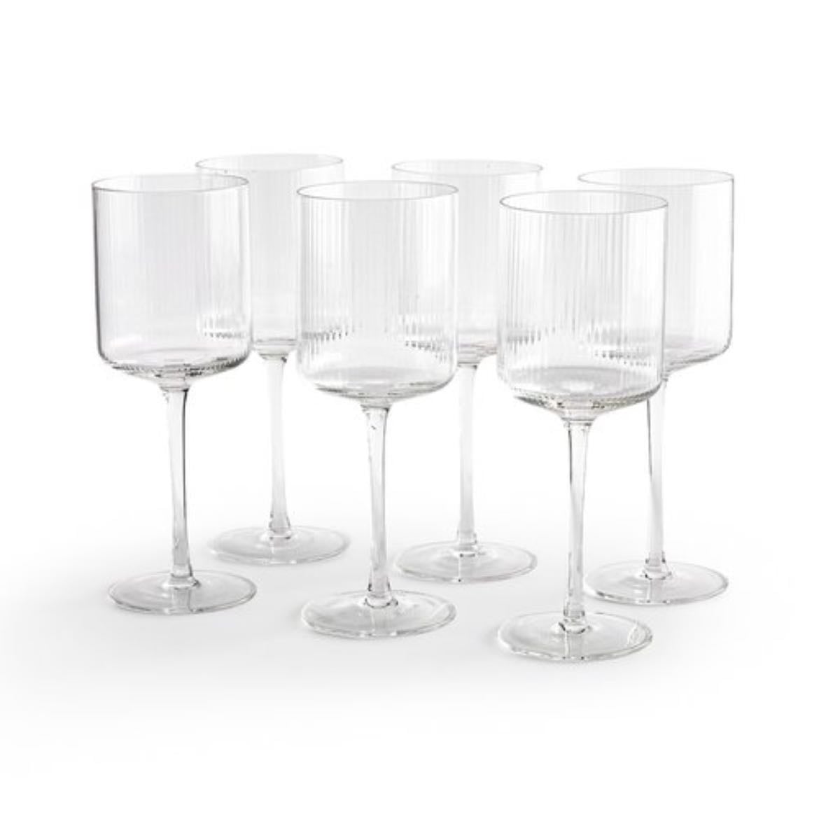 Lote de 6 copas de vino de cristal estriado, Stria