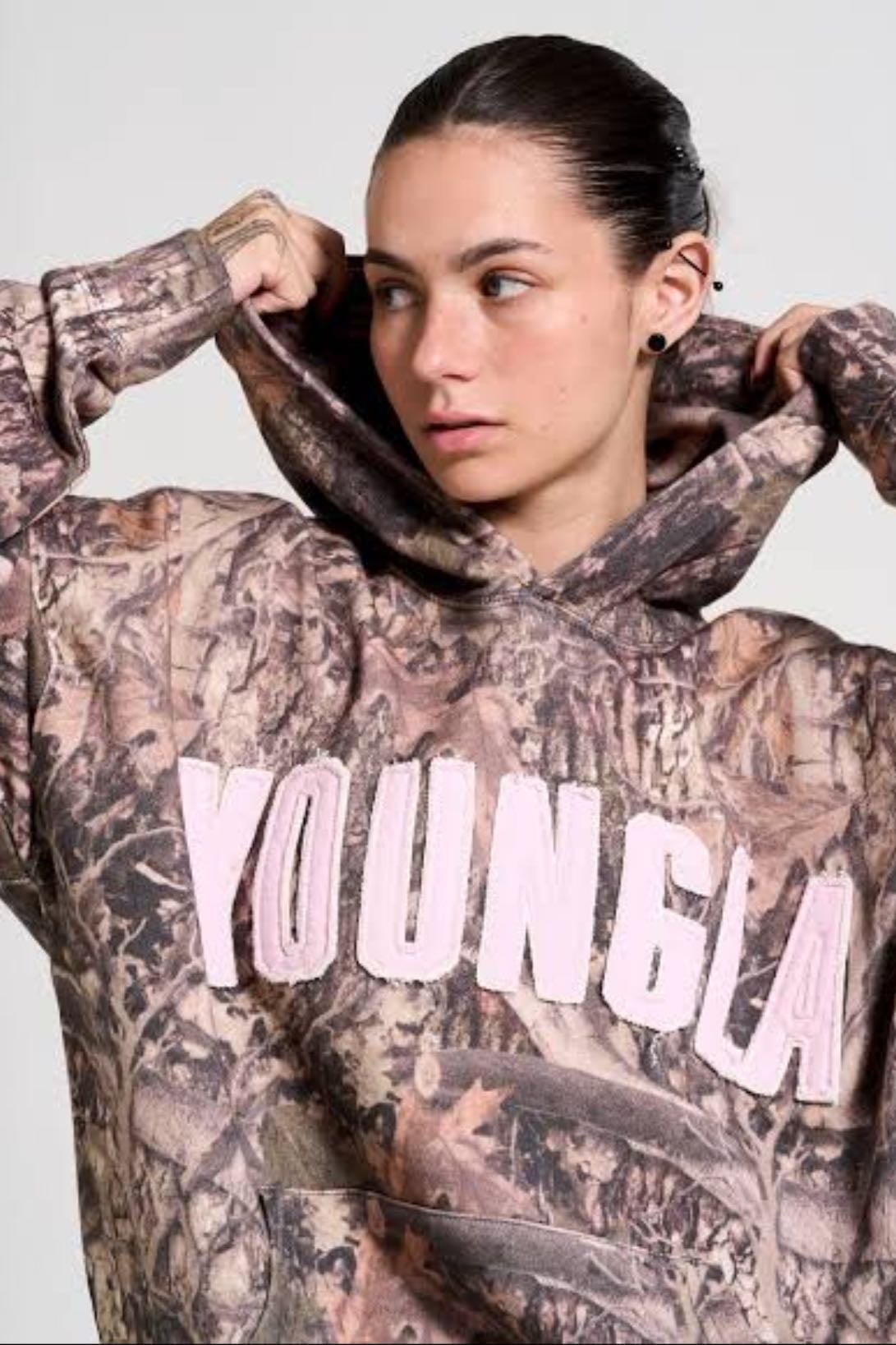 brown camo pink signature hoodie - young la