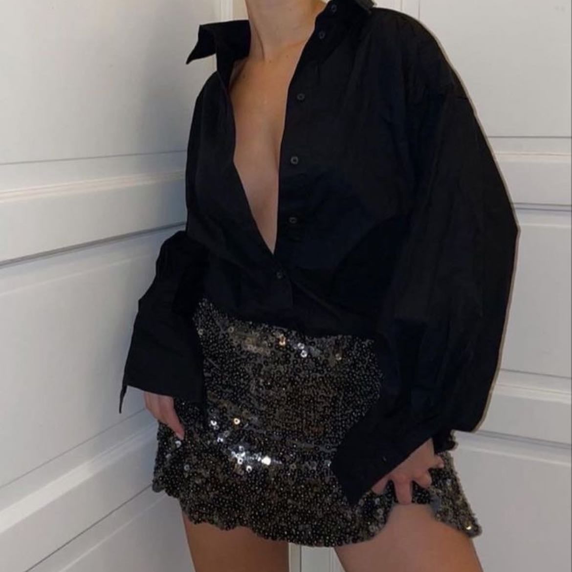 skirt and button shirt