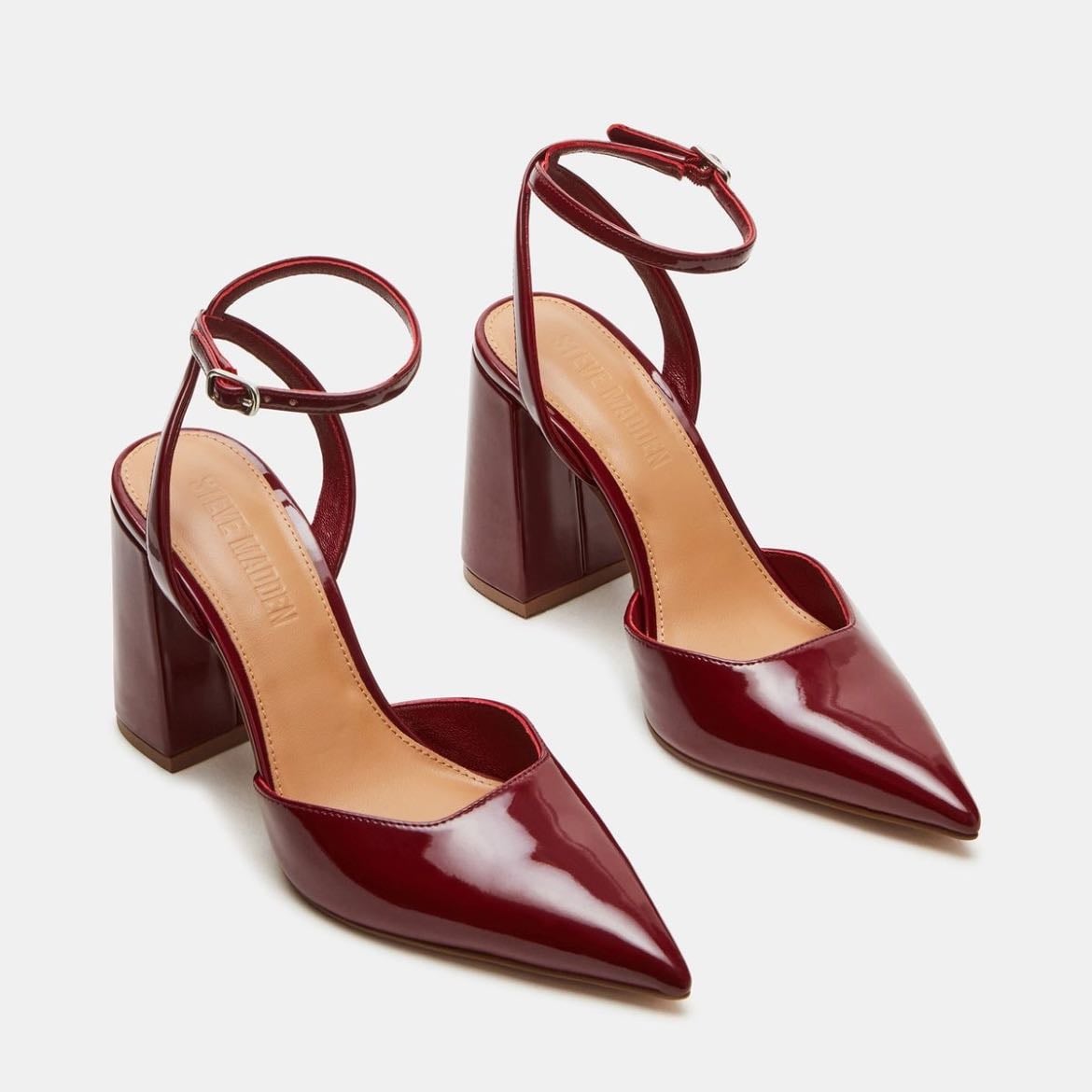 Red pointed-toe block heels