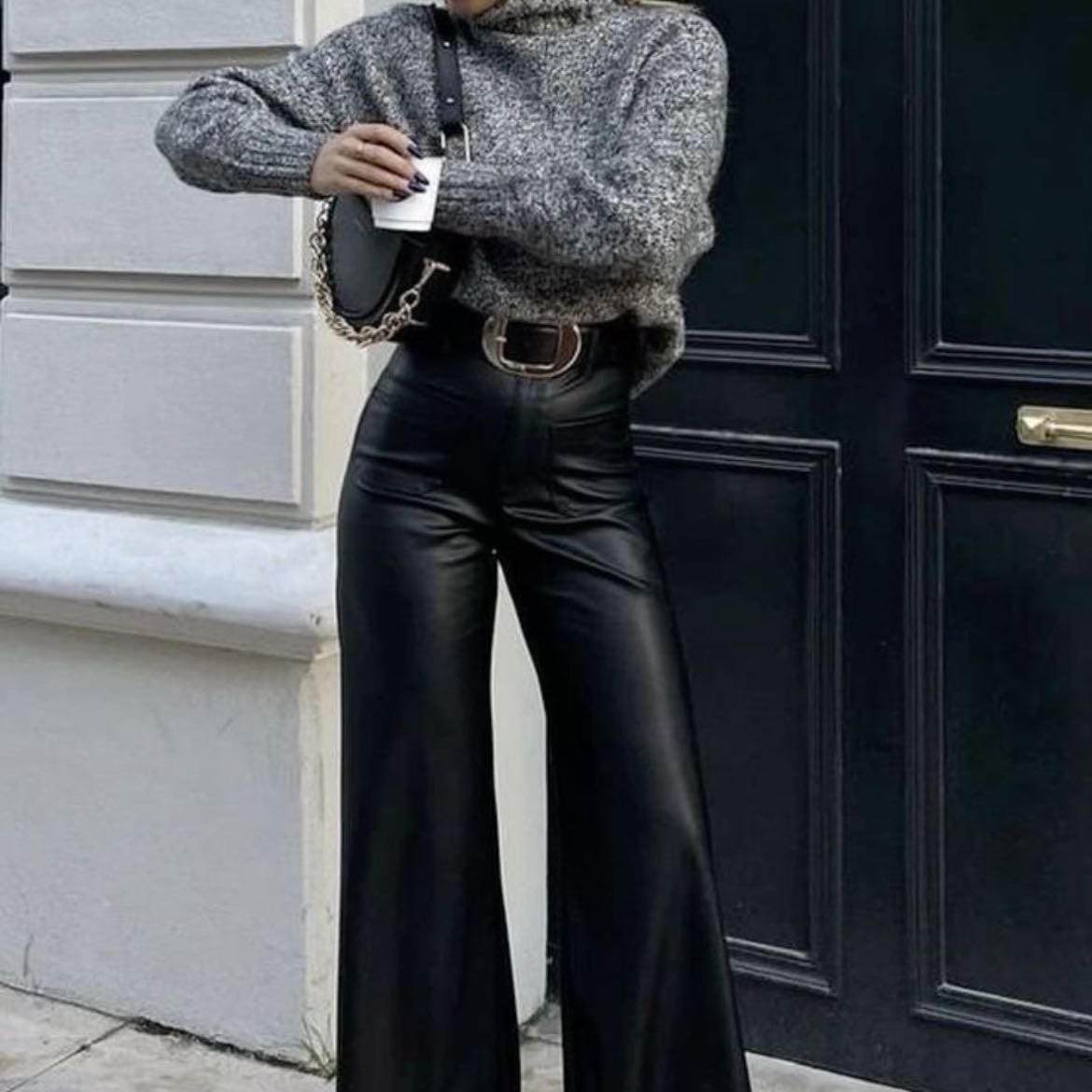 sweater & leather pants