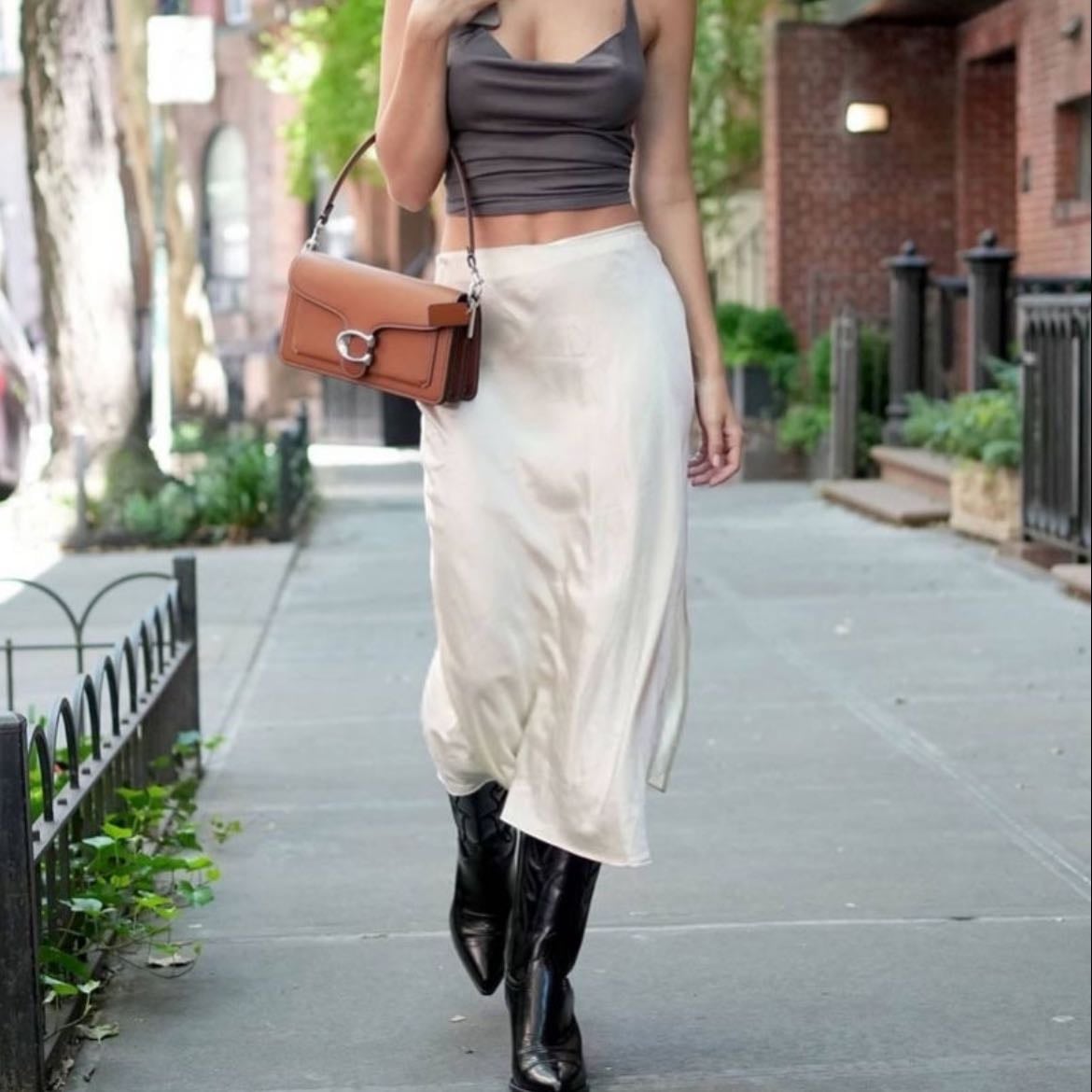 Midi silk skirt and boots