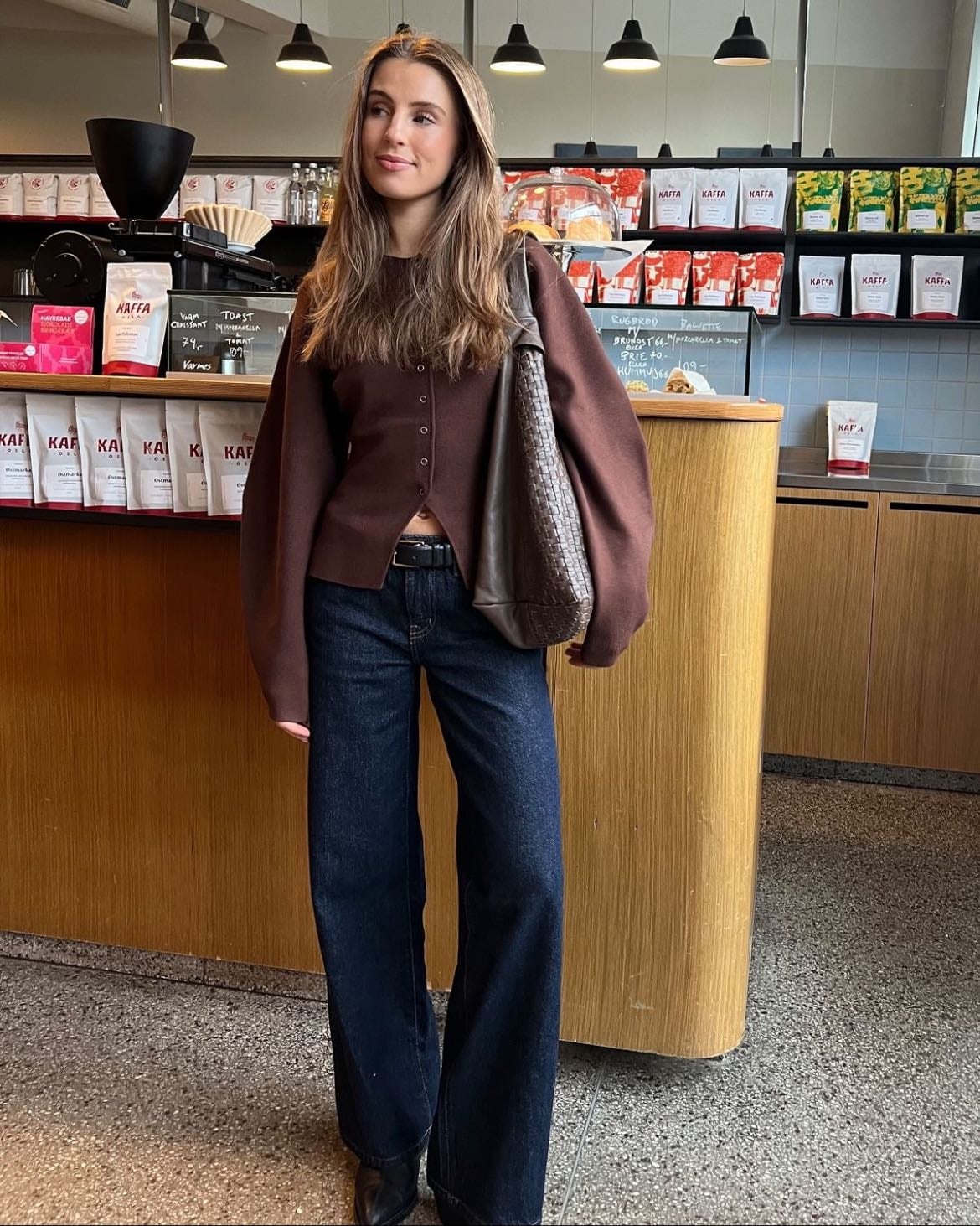 brown cardigan