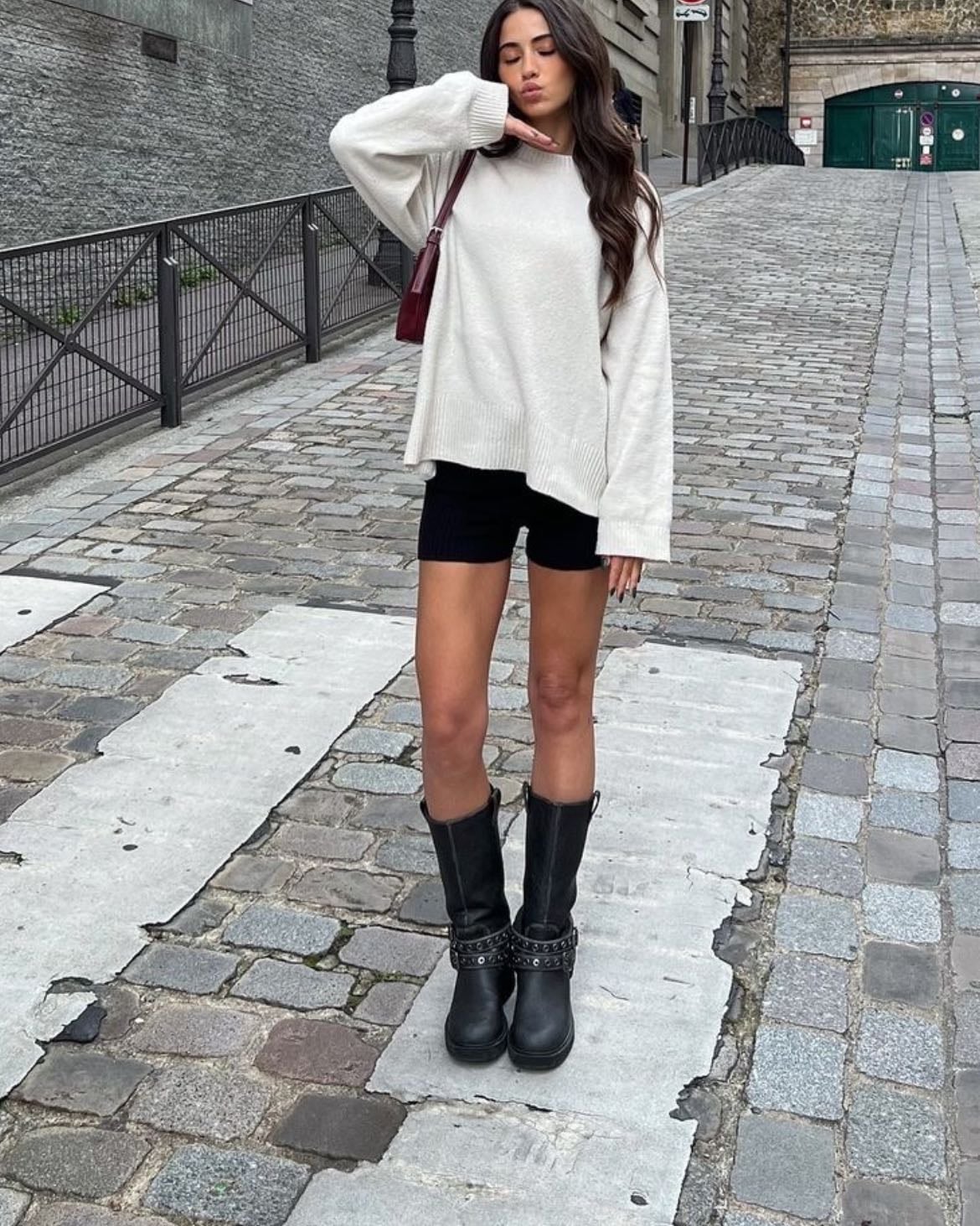 biker shorts & oversized sweater