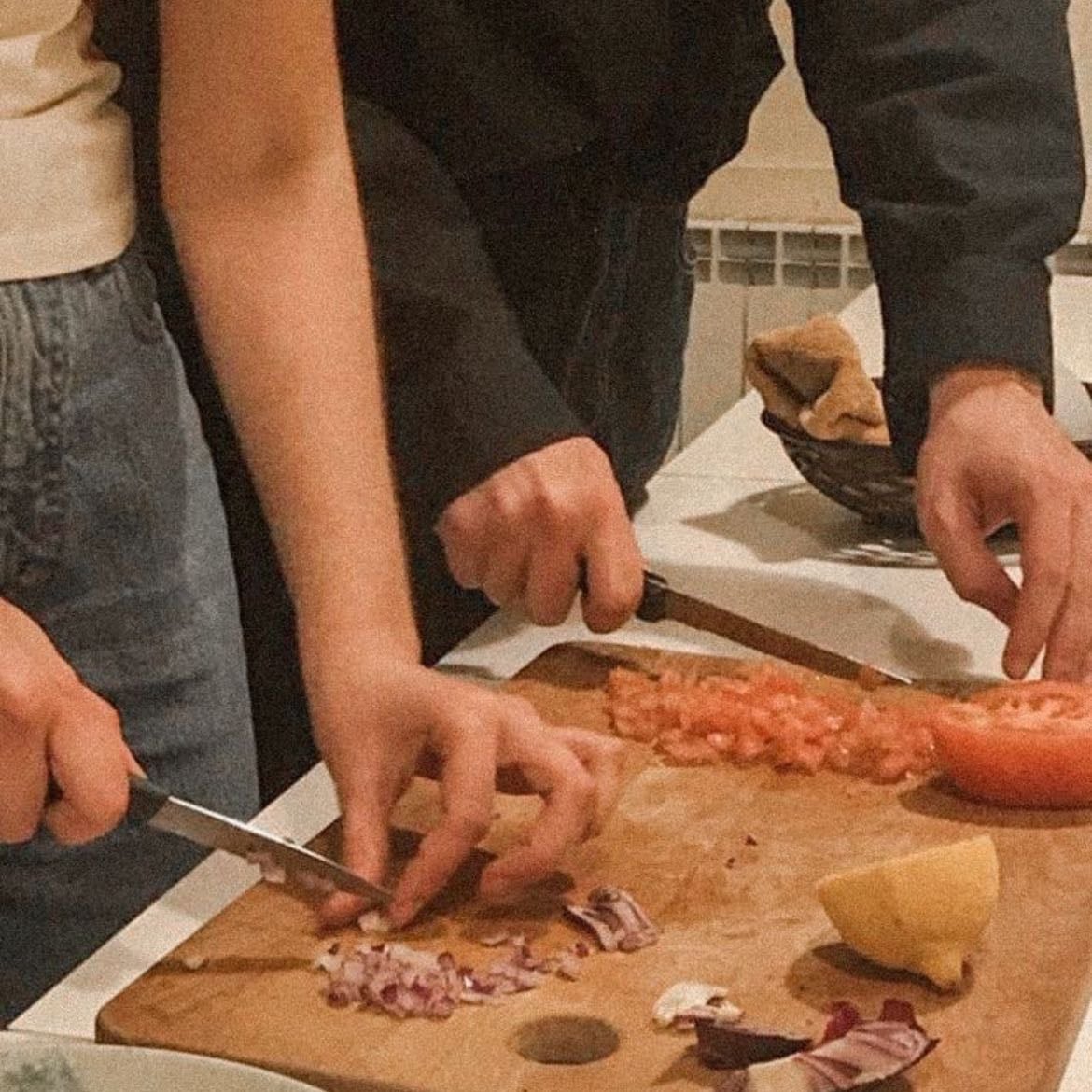 Cooking dinner together