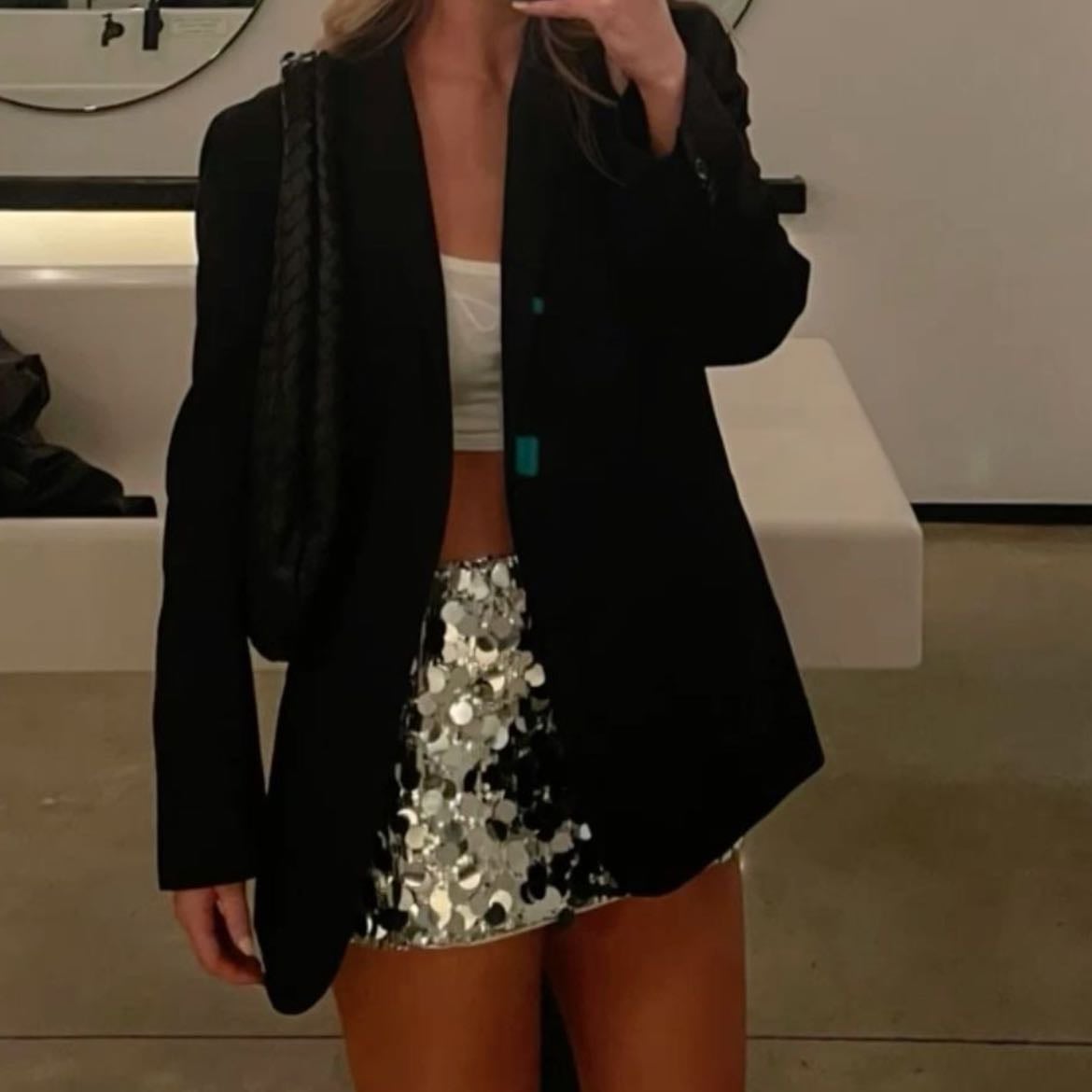sparkling skirt and blazer
