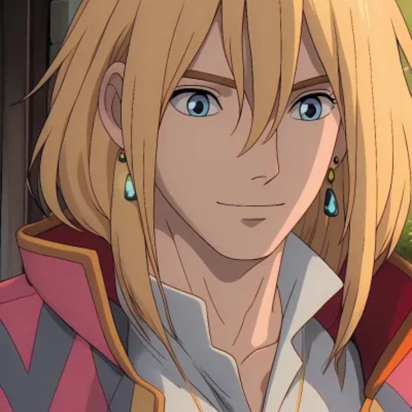 Howl Jenkins Pendragon - Powerful and charismatic, he possesses immense magical talent, using his abilities to help others while maintaining a free-spirited, adventurous nature. Despite his outward confidence, he is deeply compassionate, willing to sacrifice himself for the people he cares about. However, beneath his brilliance lies a deeply flawed and self-destructive side. He is vain, prone to dramatic mood swings, and terrified of responsibility, often running away from problems rather than facing them. His fear of becoming a monster, both literally and figuratively, feeds his recklessness, and his tendency to avoid emotional vulnerability makes him distant at times.