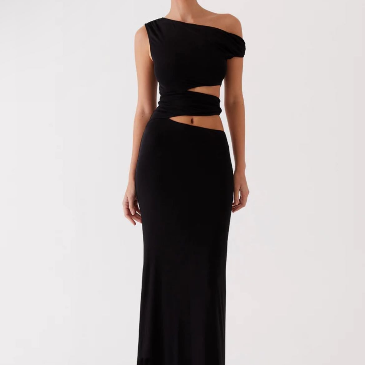 Margot One Shoulder Maxi Dress- Black - Peppermayo
