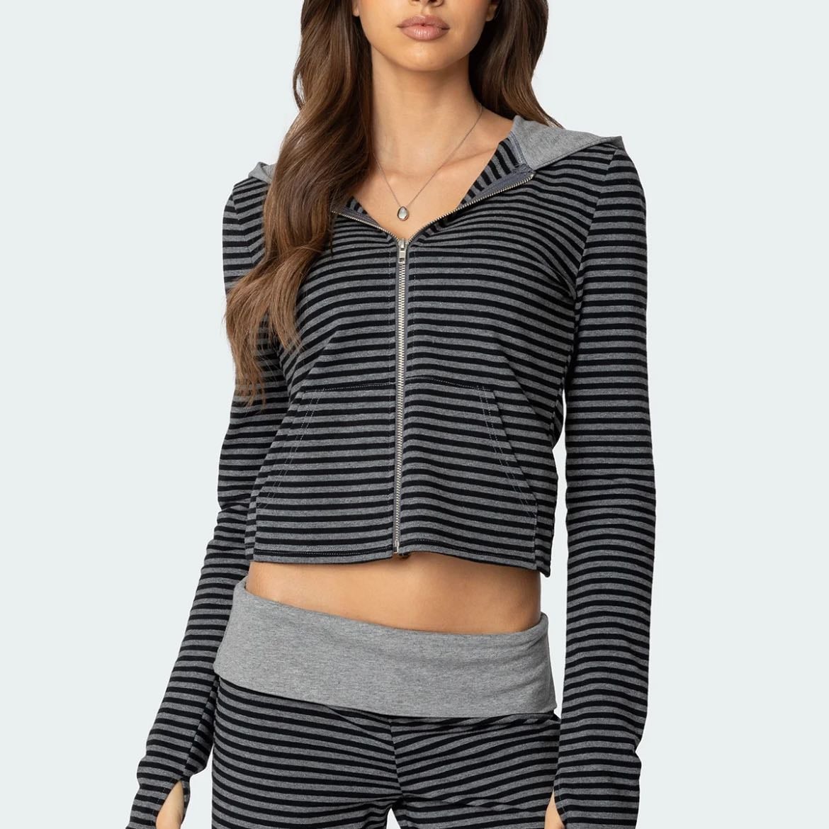 Meggy Striped Zip Up Hoodie - Edikted