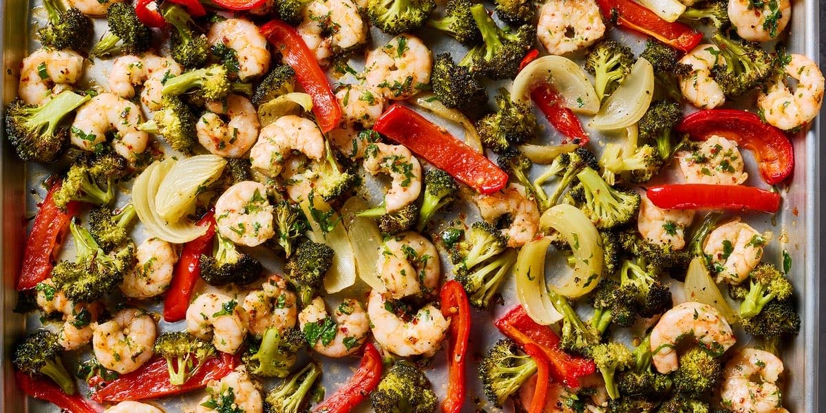 Sheet-Pan Garlicky Shrimp and Veggies Makes Dinner Cleanup A Breeze - Delish