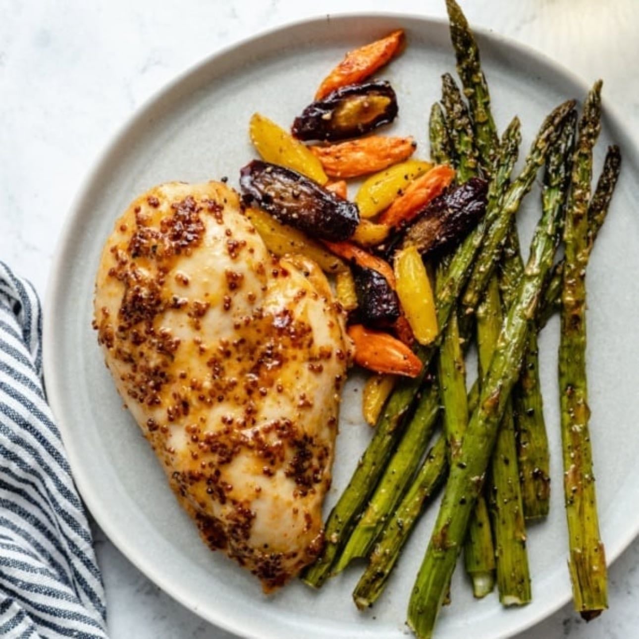 chicken breast plate - chicken
pasta
asparagus or other veggies