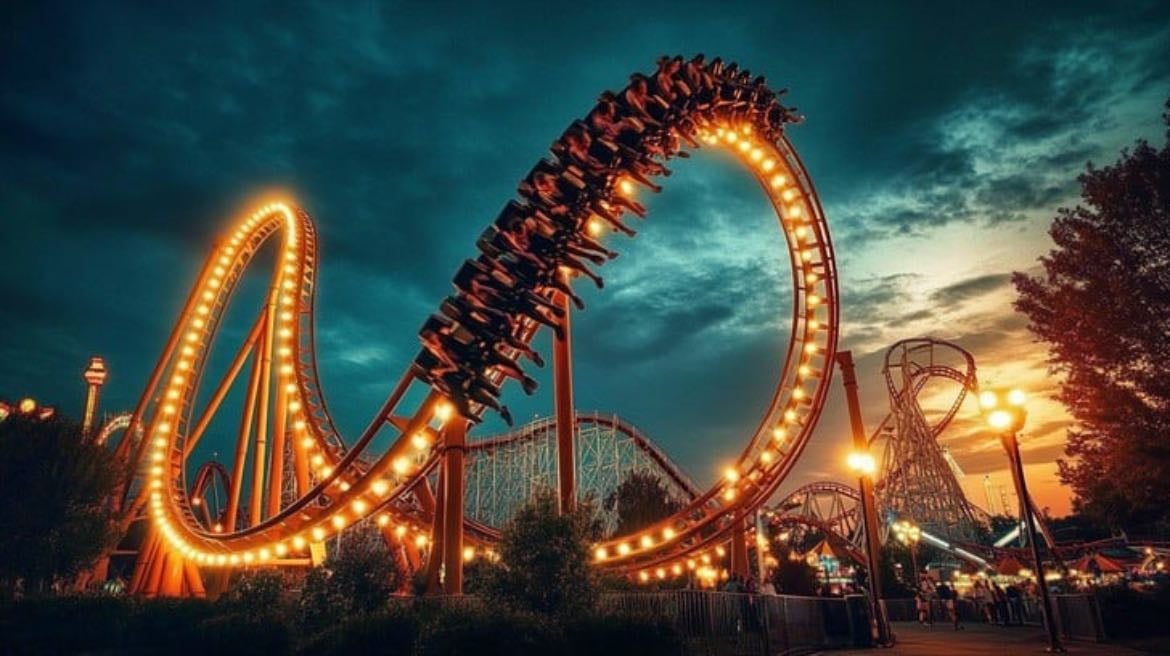 roller coasters at night
