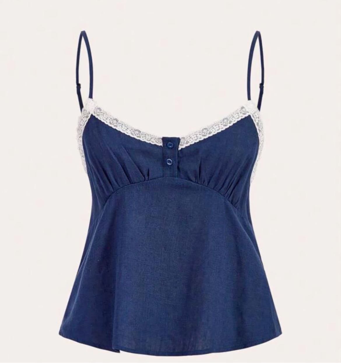 SHEIN - Blue tank with white lace