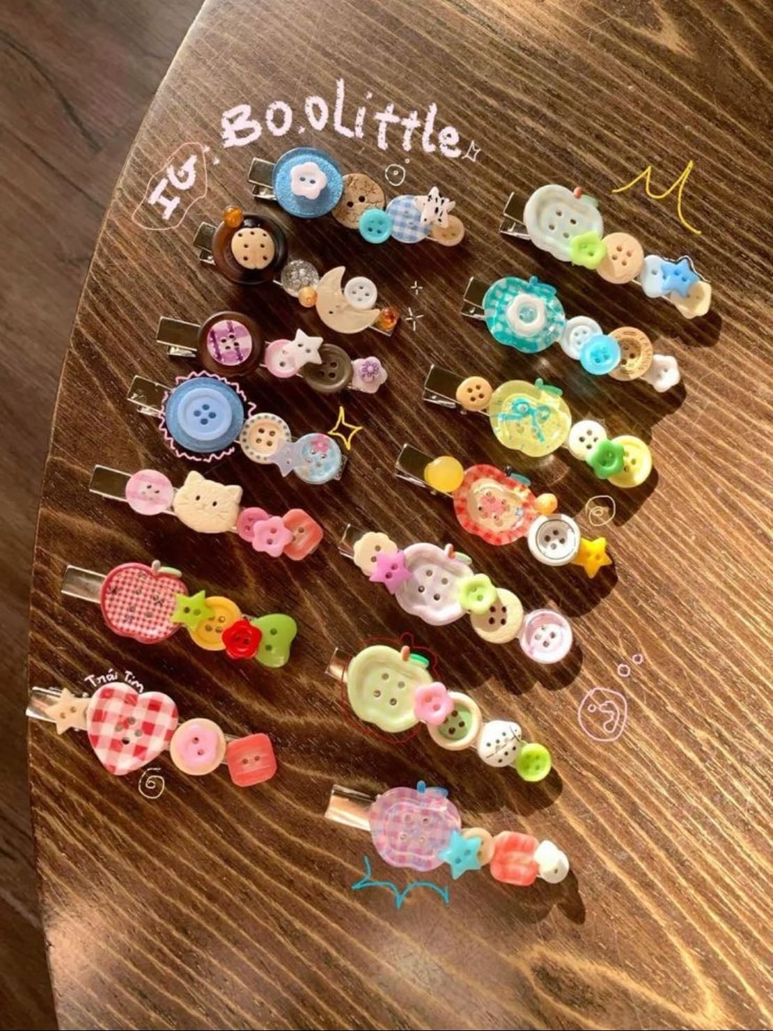 button hair clips !!! - needs : hot glue gun, buttons, empty clips