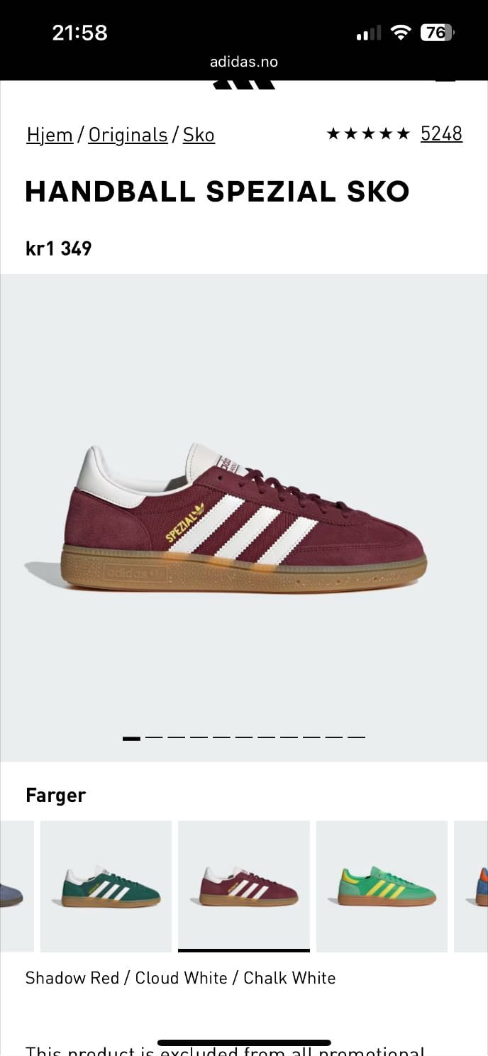 Adidas spezial - Shadow red / Cloud white • str 41
Kr 1349