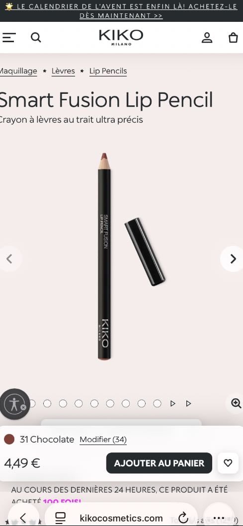 Crayon à lèvre KIKO - Réf : smart fusion lip Pencil teinte 31