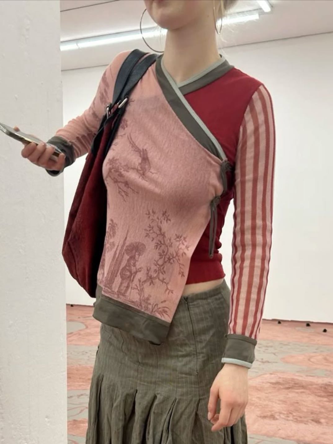 wrap top w mixed fabrics