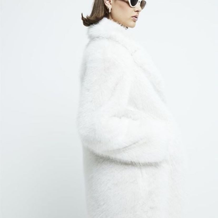 Cream Mid Length Faux Fur Coat - River Island