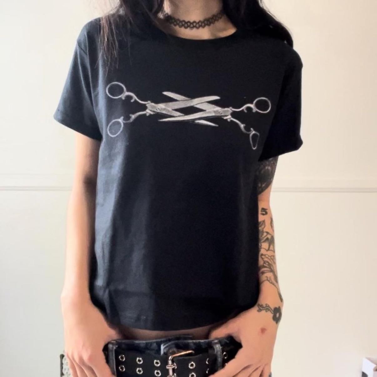 Womenβs Black Scissor T-Shirt - Size M